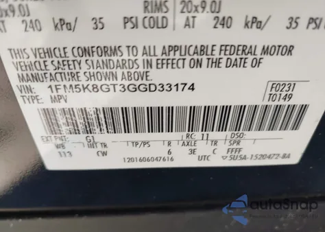 2016 Ford Explorer Sport z USA, uszkodzony, nr VIN 1FM5K8GT3GGD33174